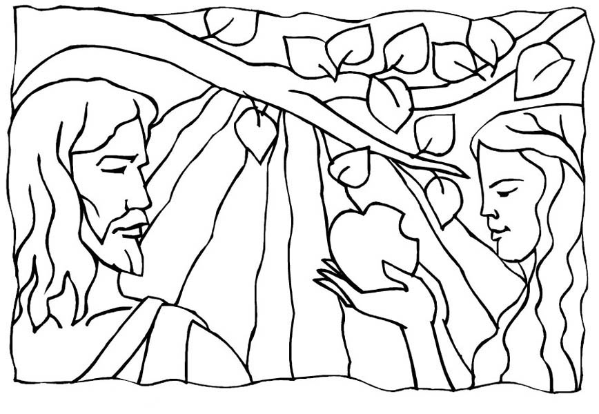 Adam and Eve Broke Commandment of God in Garden of Eden Coloring Page