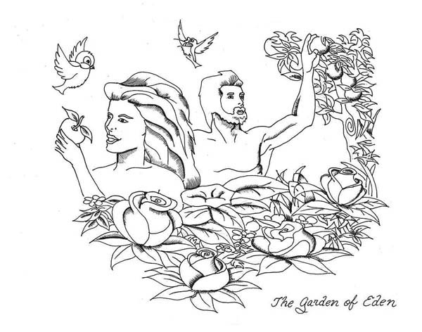 Adam and Eve Rebellion to Lord God in Garden of Eden Coloring Page