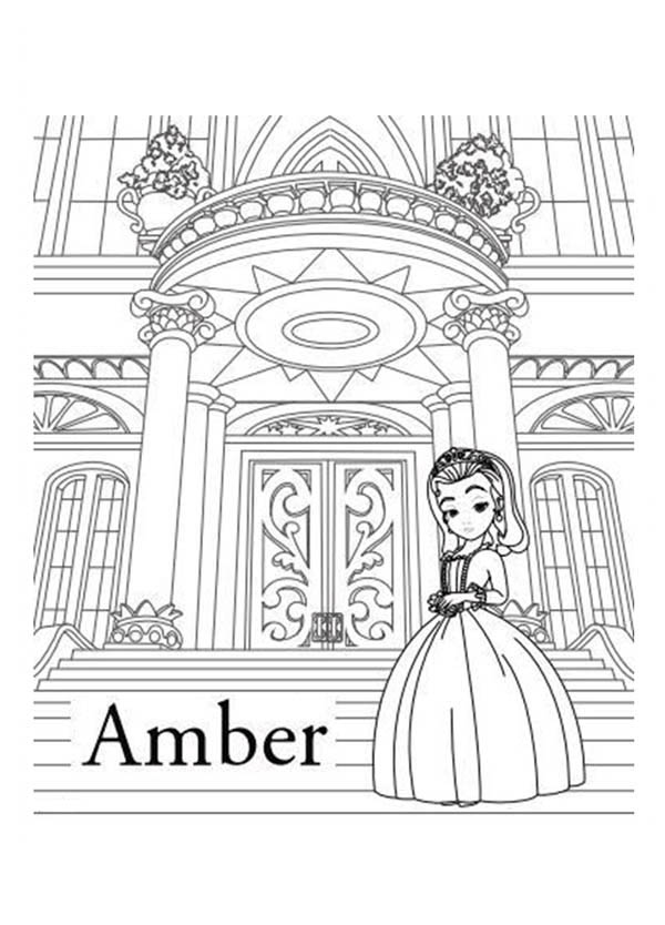 Beautiful Princess Amber in Sofia the First Coloring Page