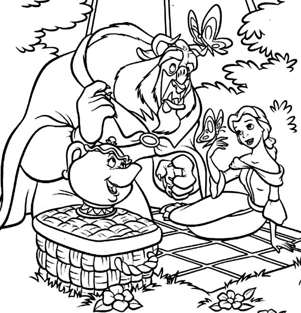 Beauty and the Beast Picnic Day Coloring Page