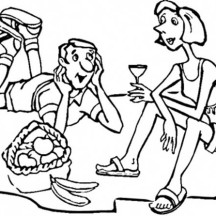 Boy and Girl Picnic on Holiday Coloring Page