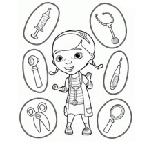 Doc McStuffins and Medical Equipment Coloring Page
