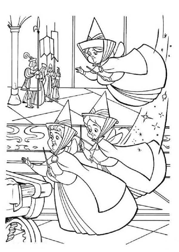 Flora and Fauna and Merryweather from Sofia The First Coloring Page
