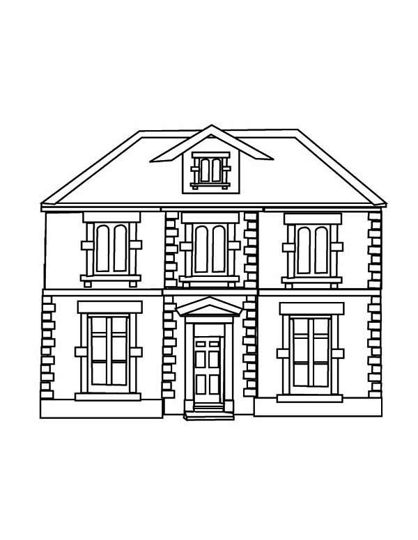 Four Window House in Houses Coloring Page
