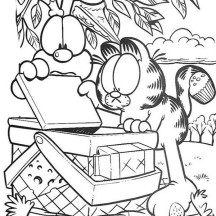 Garfield and Oddie Open Picnic Basket Coloring Page
