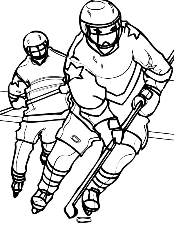 Hockey Player Chasing an Opponent Coloring Page