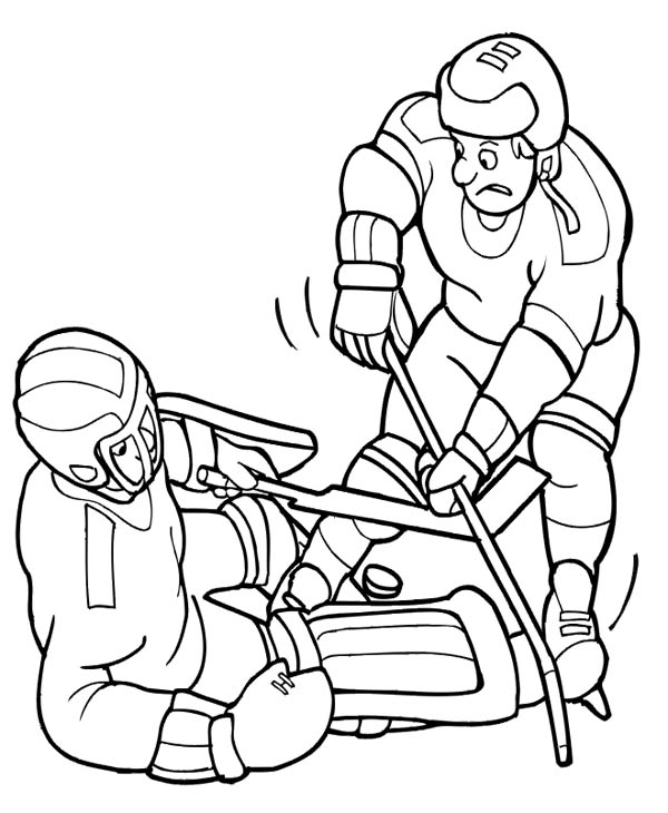Hockey Player Try to Get the Puck Back Coloring Page