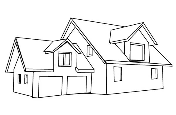 House with Double Garage in Houses Coloring Page