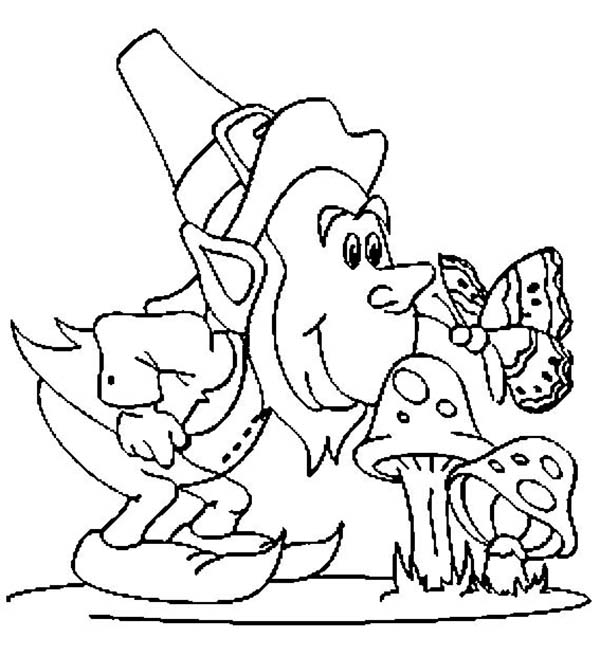 Leprechaun Smell Out the Mushroom on St Patricks Day Coloring Page