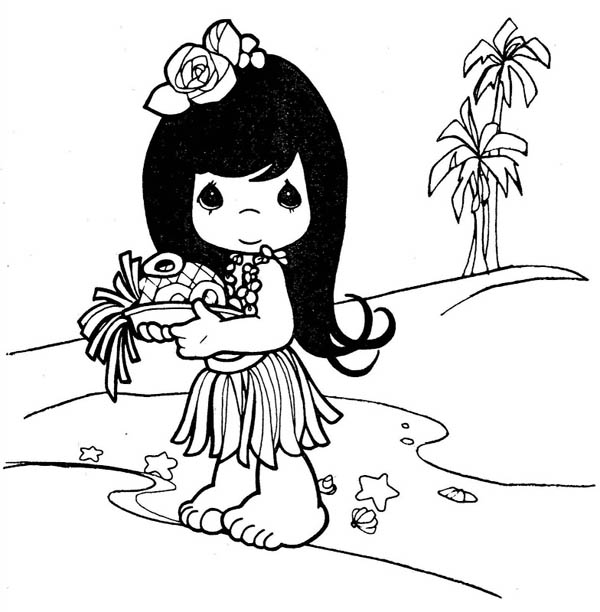 Little Cute Hawaiian Girl Coloring Page