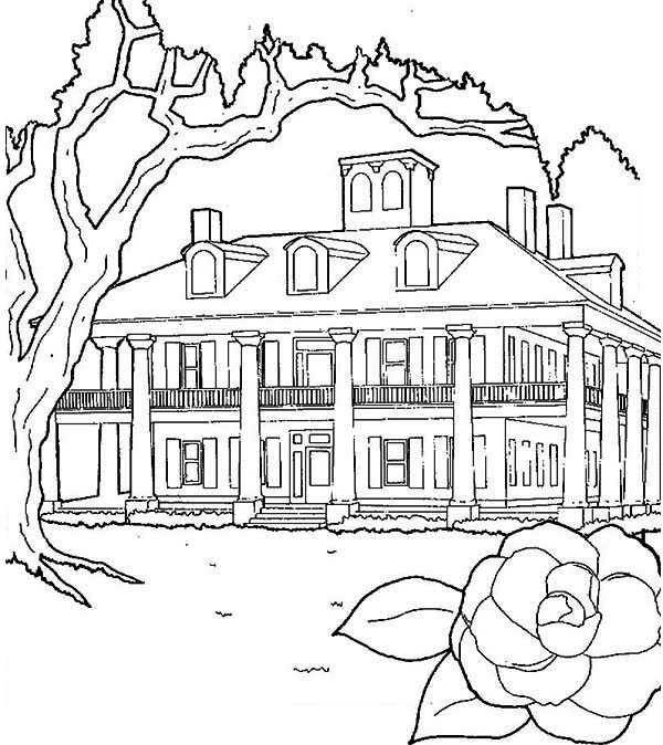 Plantations House in Houses Coloring Page