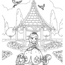 Princess Sofia and Friends at Garden in Sofia the First Coloring Page