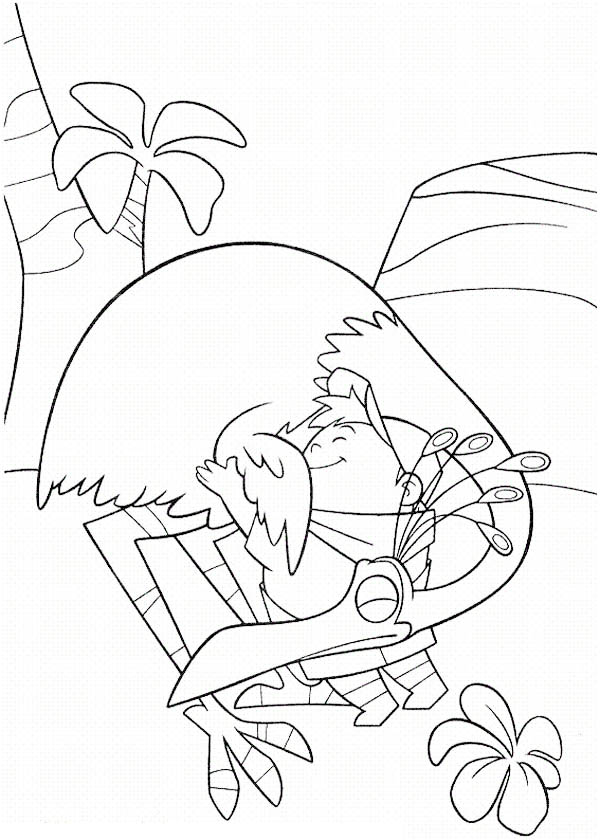Russell Hug Kevin so Tight in Disney Up Coloring Page