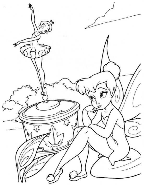 Sad Tinkerbell Watching Music Box Coloring Page