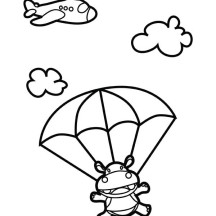 Skydiving Hippo Coloring Page