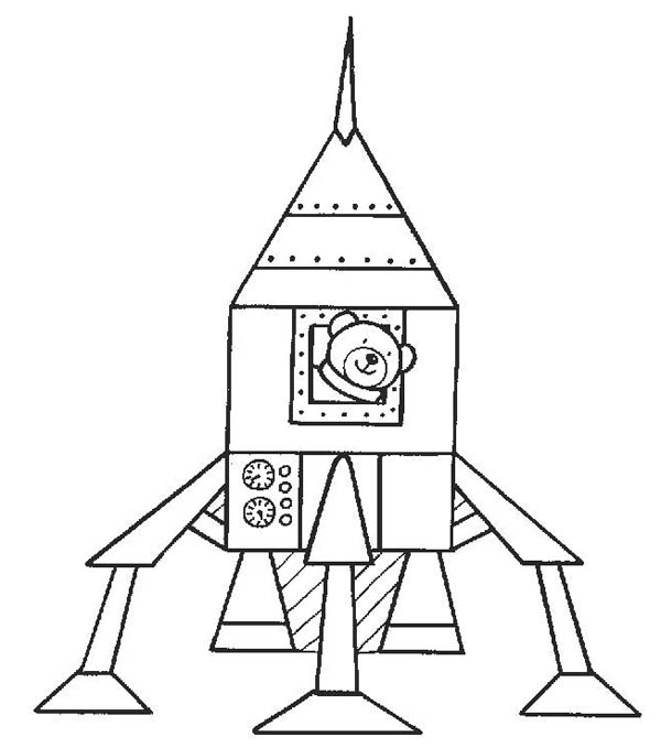 Spaceship and Teddy Bear Coloring Page
