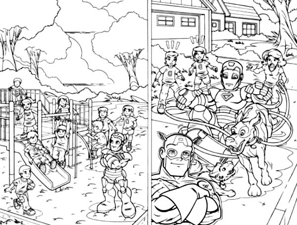 Super Hero Squad on Playground Coloring Page