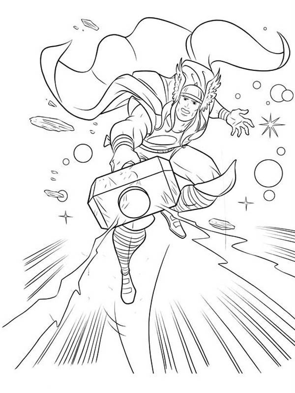 Thor Flying Over Galaxy Coloring Page