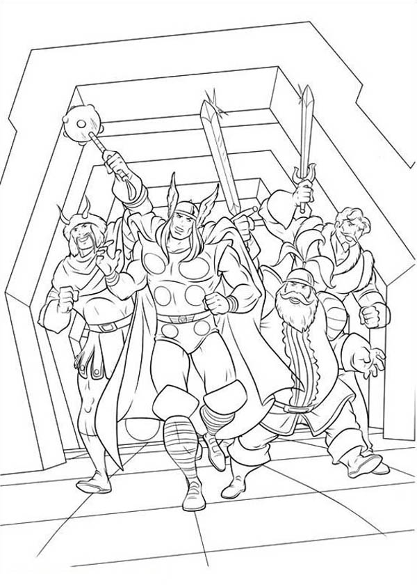 Thor and Valhalla Knights Coloring Page