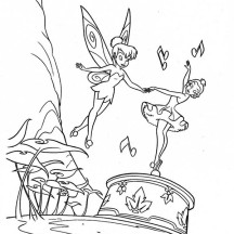 Tinkerbell Dancing with Music Box Coloring Page