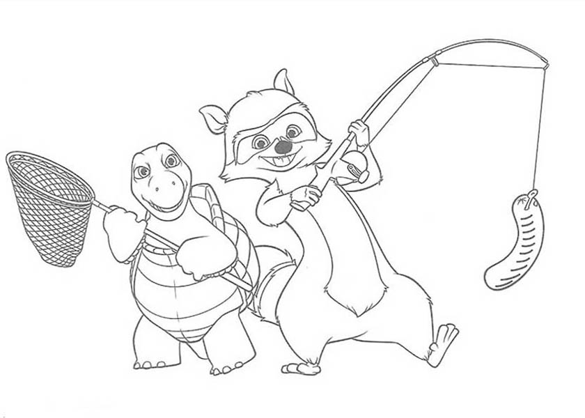 Verne with RJ the Raccoon is Going to Fishing Coloring Page