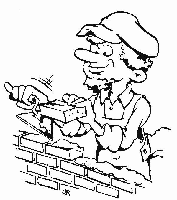 A Bricklayer Working in Community Helpers Coloring Page