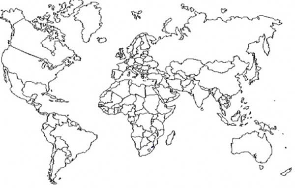 Amazing World Map with Boundaries Coloring Page