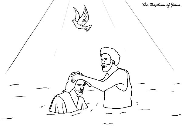 Beautiful Depiction of Jesus Baptism in John the Baptist Coloring Page