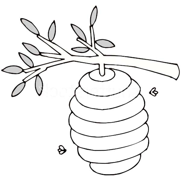 Beehive Up at Tree Branch Coloring Page