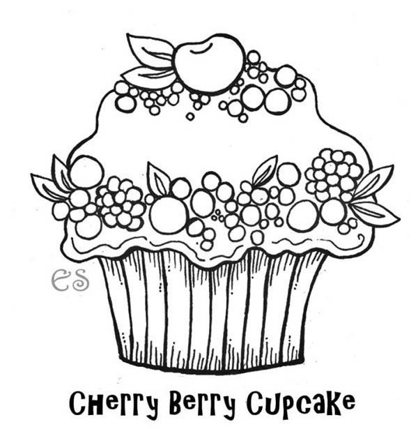 Cherry Berry Cupcake Coloring Page