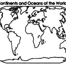 Continent and Oceans of the World in World Map Coloring Page