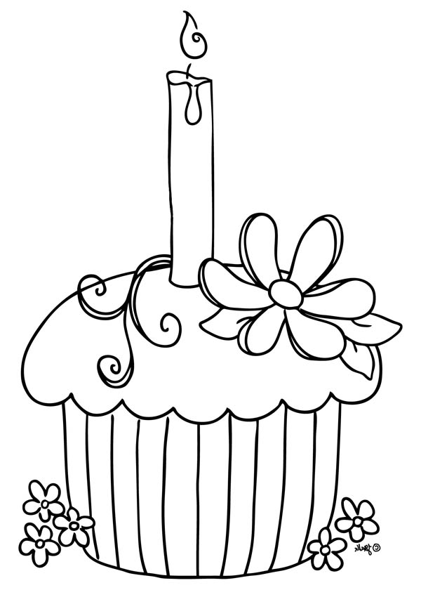 Cupcake with Candle on Top Coloring Page