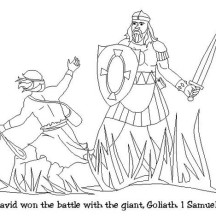 David Won the Battle with Goliath in the Story of King Saul Coloring Page
