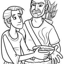 Esau Excange His Birth Right for a Bowl of Stew in Jacob and Esau Coloring Page