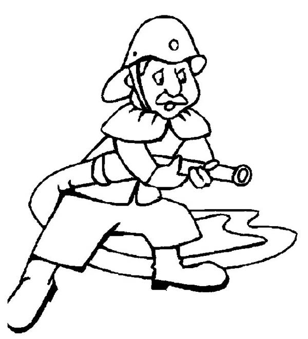Fireman is Working for Community Helpers Coloring Page