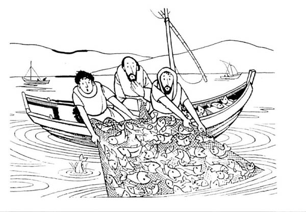 Fisherman Miraculous Catch is One of Miracles of Jesus Coloring Page