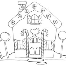 Gingerbread House and Four Big Lollipop Coloring Page