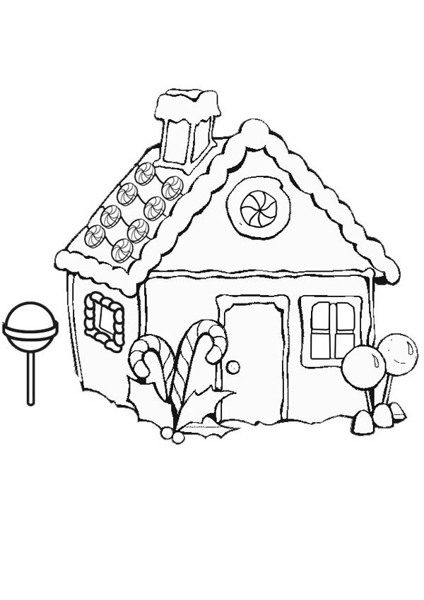 Gingerbread House on Snow Coloring Page