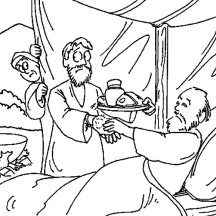 Jacob Bring food to Isaac in in Jacob and Esau Coloring Page