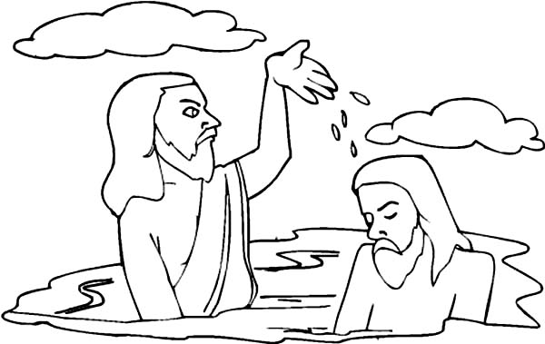 John Splashing Water to Jesus Head in John the Baptist Coloring Page
