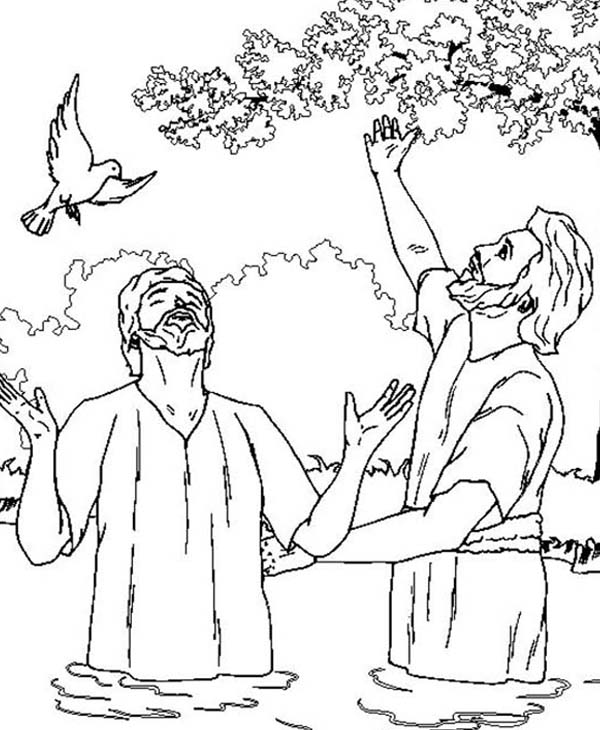 John the Baptist and Jesus Looking Up the Sky Coloring Page