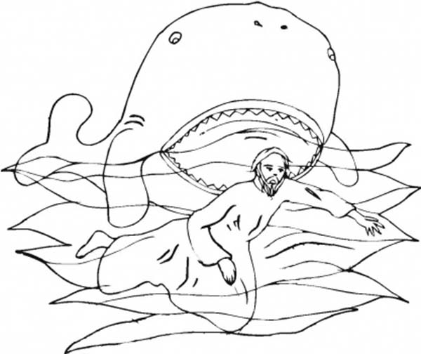 Jonah Swim in Front of a Whale in Jonah and the Whale Coloring Page