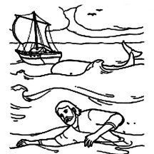 Jonah Swim to Shore in Jonah and the Whale Coloring Page