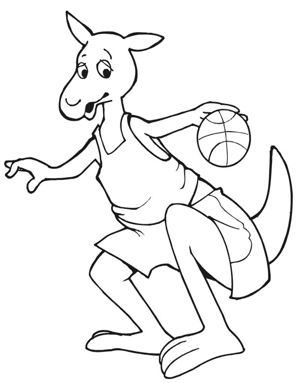 Kangaroo Dribbling Basket Ball Coloring Page