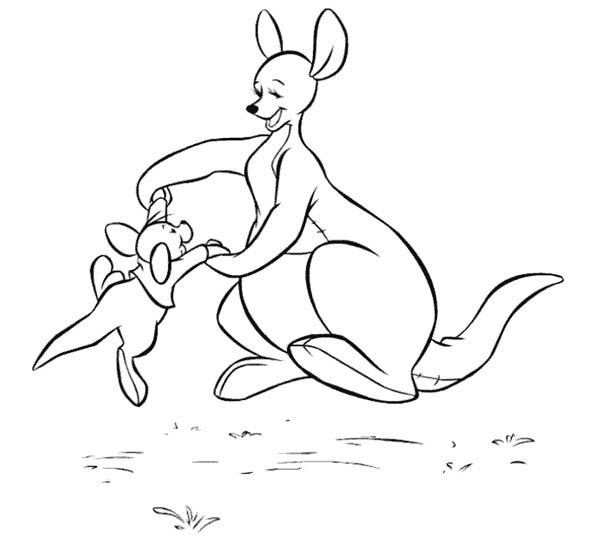 Kangaroo Play with Her Baby Coloring Page