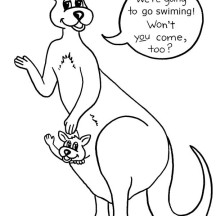 Kangaroo and Her Baby Want to go Swim Coloring Page