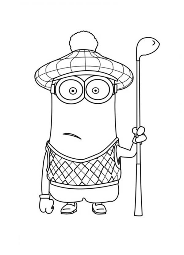 Kevin the Minion as Golf Player in Despicable Me Coloring Page