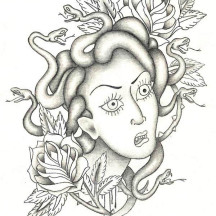 Medusa Head and Roses Coloring Page
