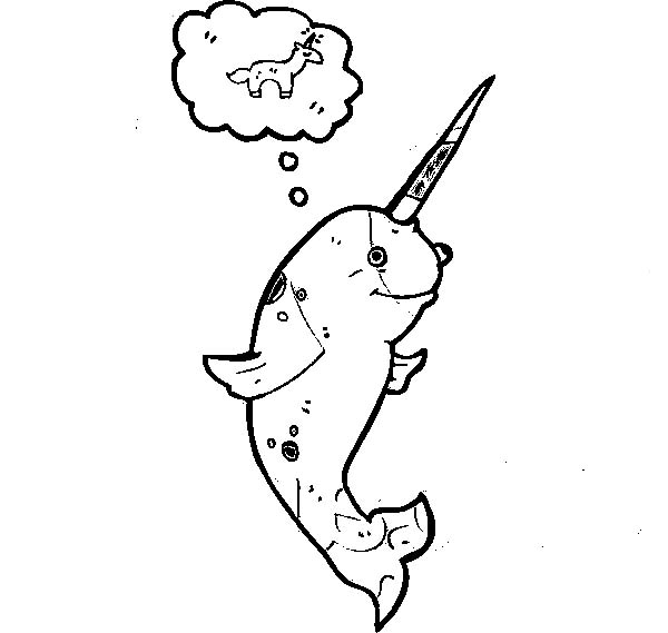 Narwhal Think He is Unicorn Coloring Page
