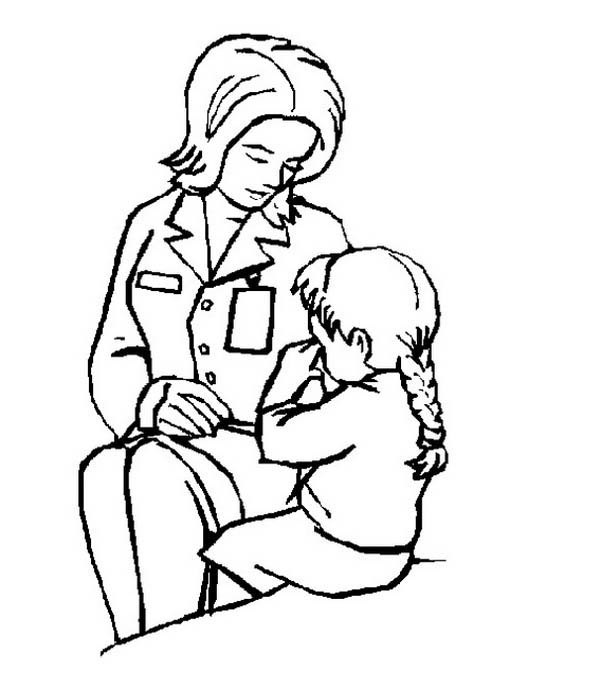 Nurse Comforting a Little Girl Coloring Page